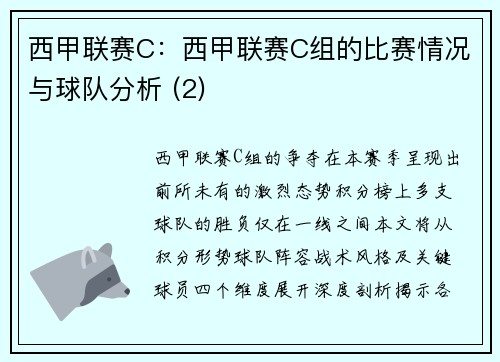 西甲联赛C：西甲联赛C组的比赛情况与球队分析 (2)